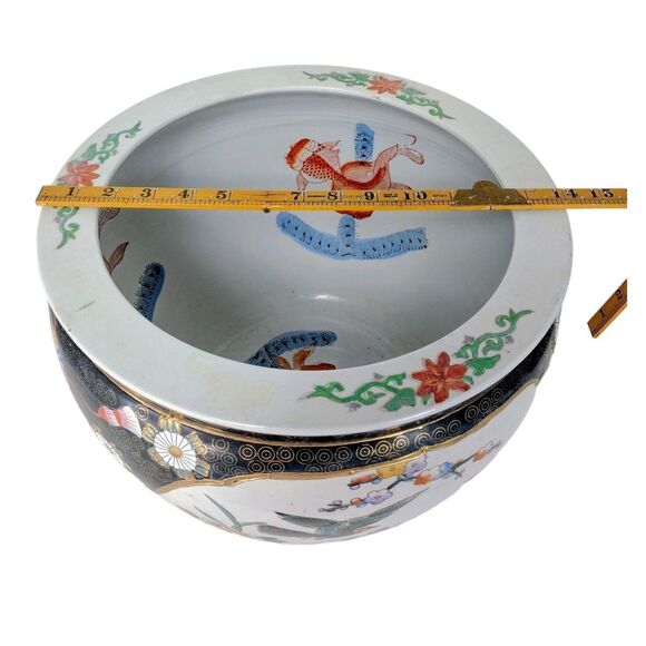 Ceramic Chinese Chinoiserie Fishbowl Floral Bird Motif Vintage Bowl Planter - Picture 7 of 9